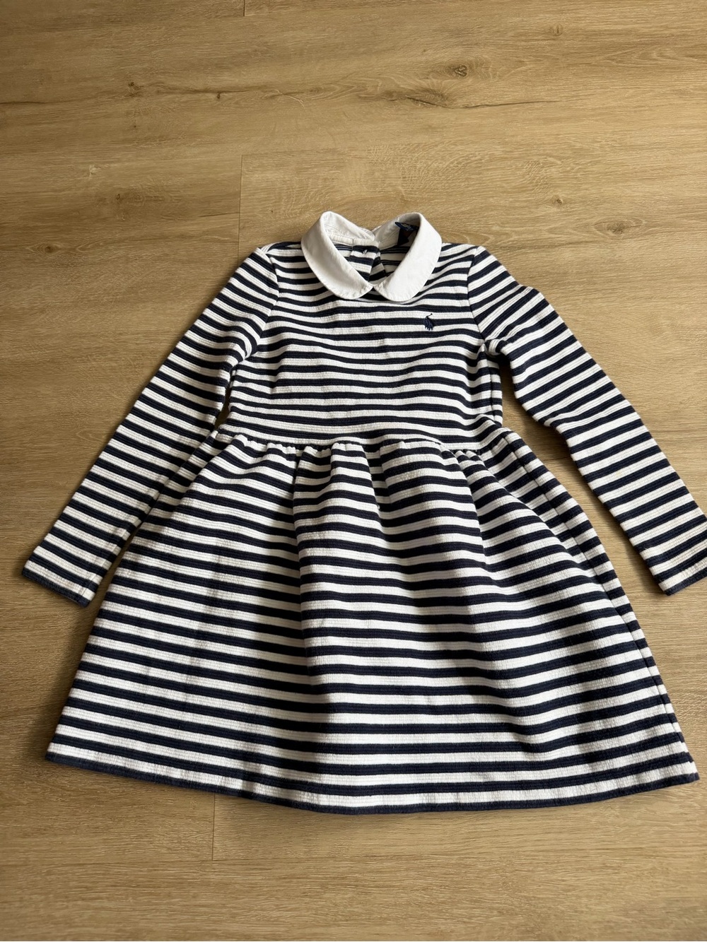 Polo Ralph Lauren Girls Striped Long Sleeve Collar Dress Size 5 Blue White